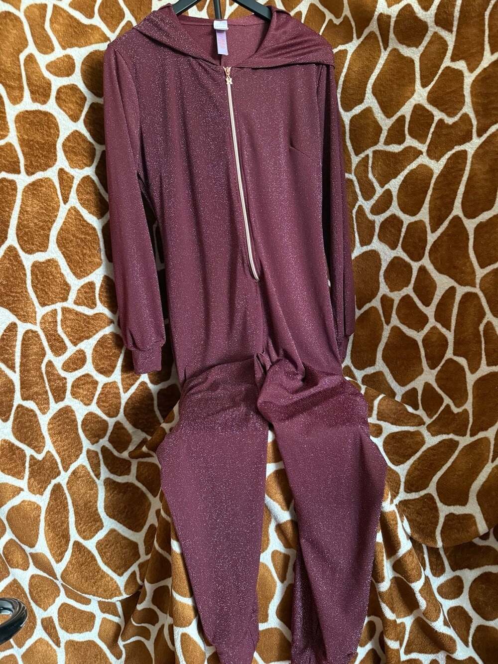 Savage X Fenty Sleep & Shine Hooded Onesie in Red Cocoa Shimmer